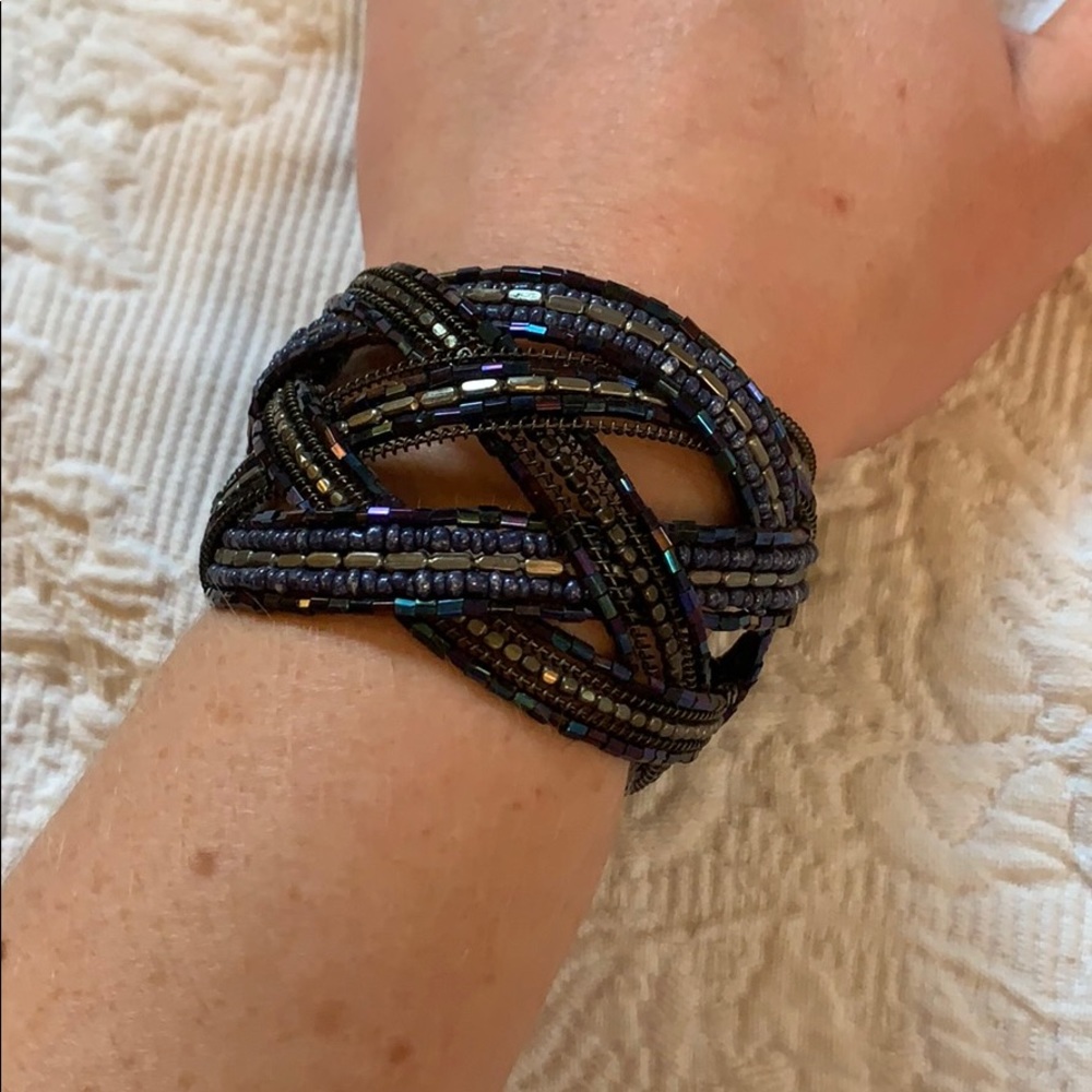 Navy iridescent braided bracelet